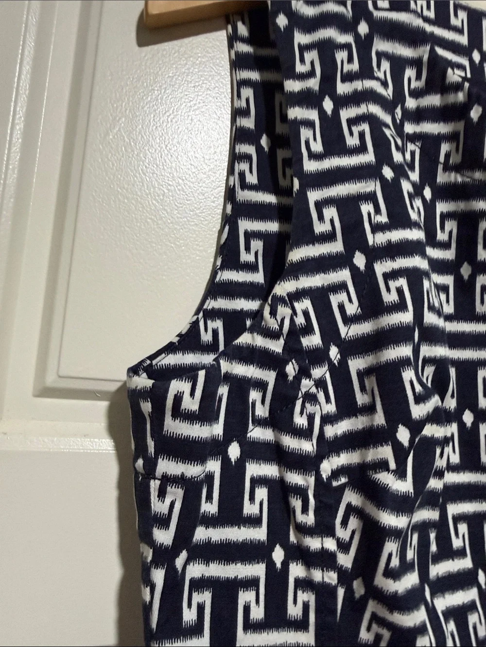 Tory Burch Navy and White Geo-Print Sleeveless Midi Dress